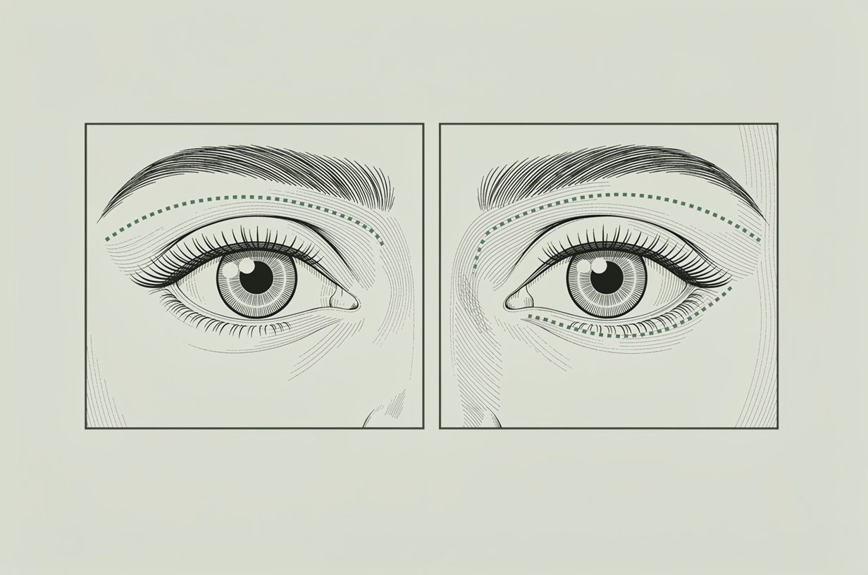 Comparaison des tracés d'incision de la blépharoplastie supérieure et de la blépharoplastie inférieure